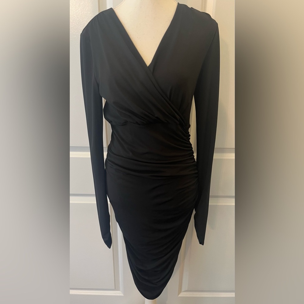 NWOT BCBG MAXAZRIA DALTON WOMENS BLACK RUCHED DRESS SIZE MEDIUM COCKTAIL PARTY
